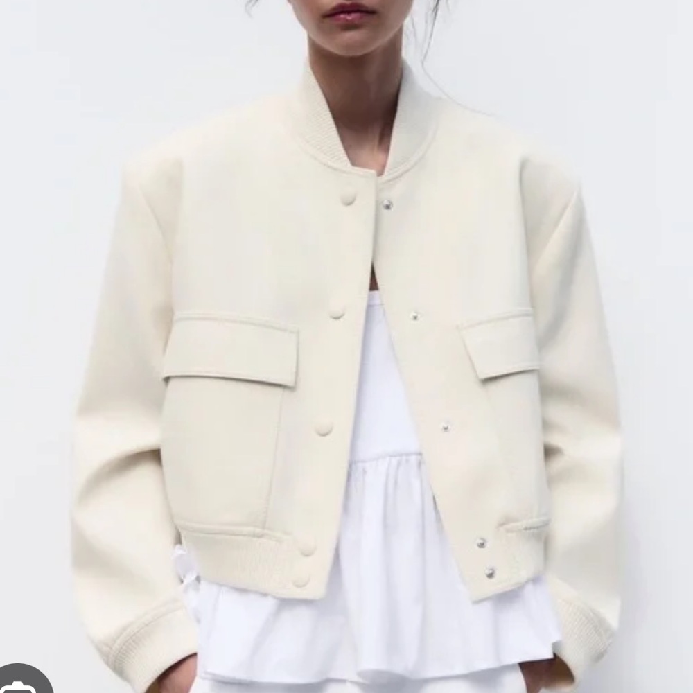Zara Viral influencer white Bomber Jacket S